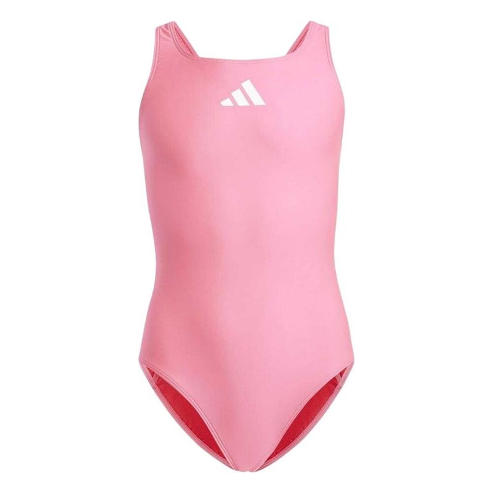 Adidas Girls 3 Bars One Piece Bathing Suit / Pink/White